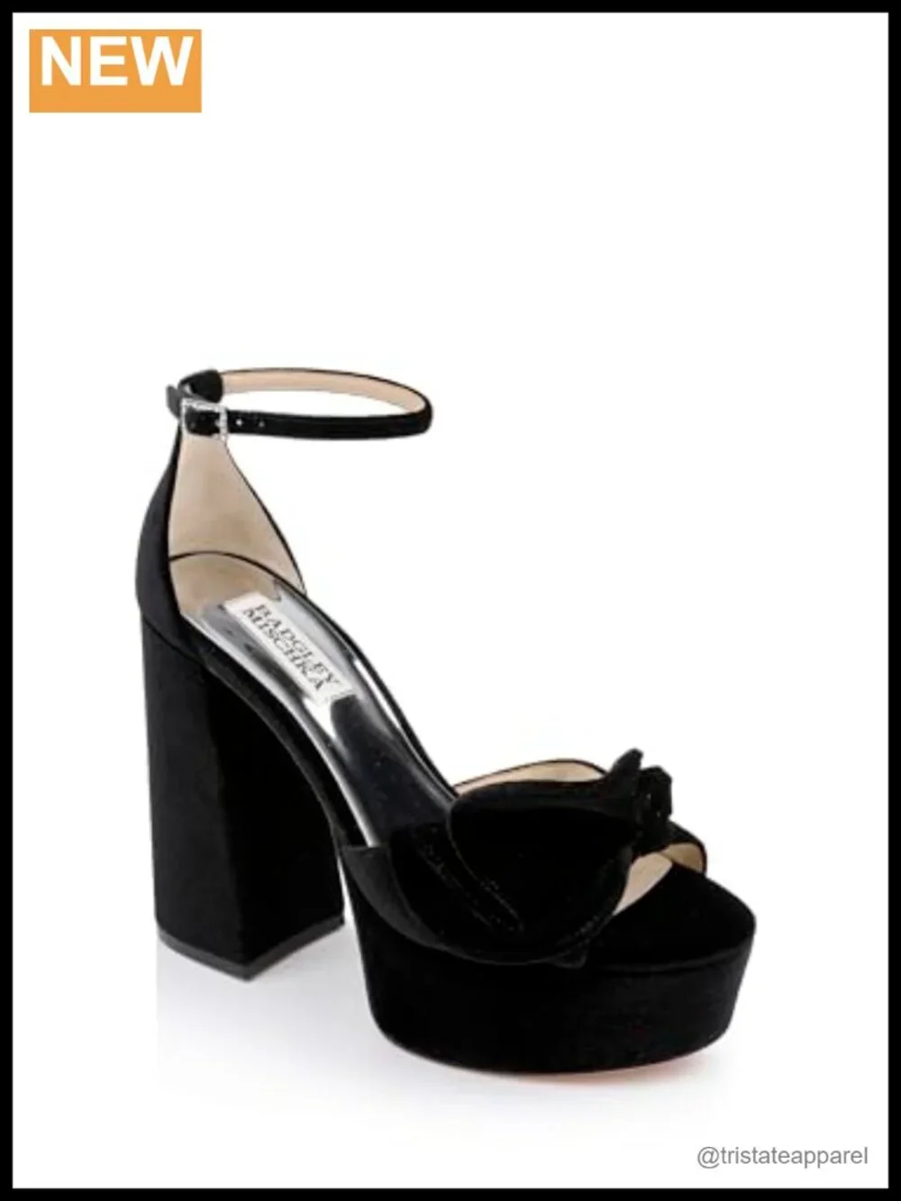 Velvet Platform Block Heels With Bow, Ankle Strap, Round Toe, Formal Heeled